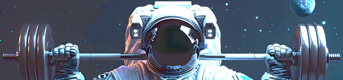 Astronaut in space suit lifting weights