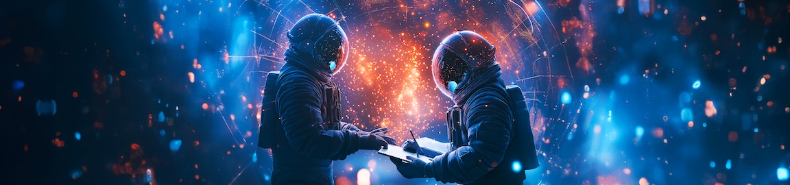 Two astronauts working together