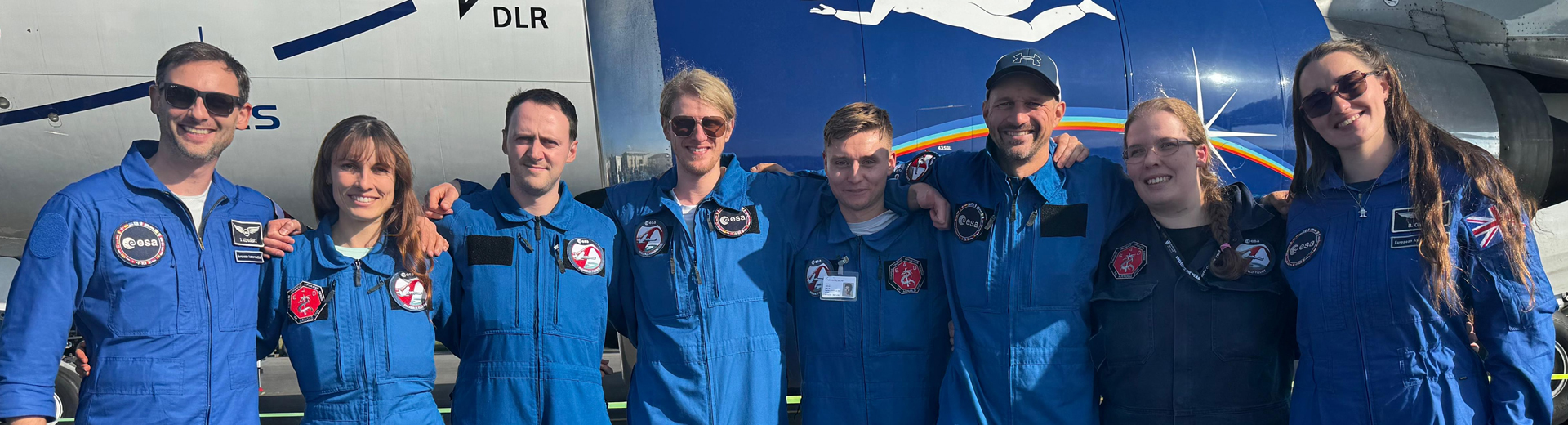 Research team with Zero-G plane in background