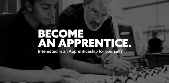 Become an Apprentice. Interested in an Apprenticeship for yourself? Image of male worker and female apprentice.