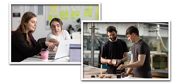 collage of images of students working on real life projects 