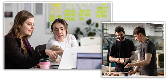 collage of images of students working on real life projects 