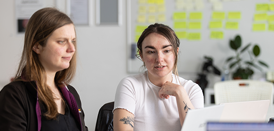 two students talking