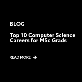 title: Top 10 Computer Science Careers for MSc Grads - black background with white text