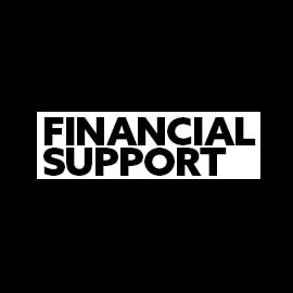 black background with highlighted text saying 'financial support'