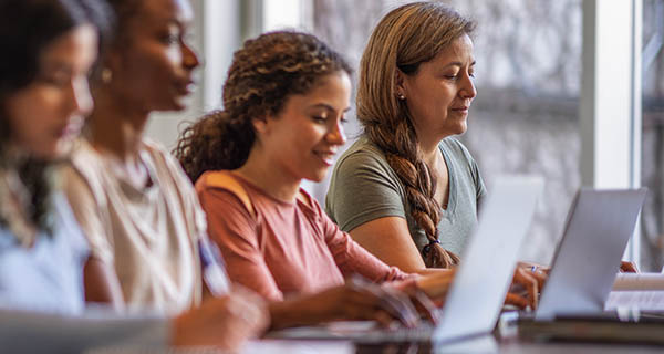 group of women working on laptops