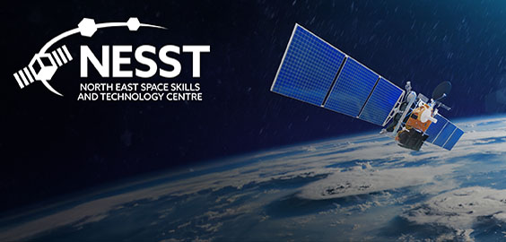 Image of Satellite over earth and NESST text