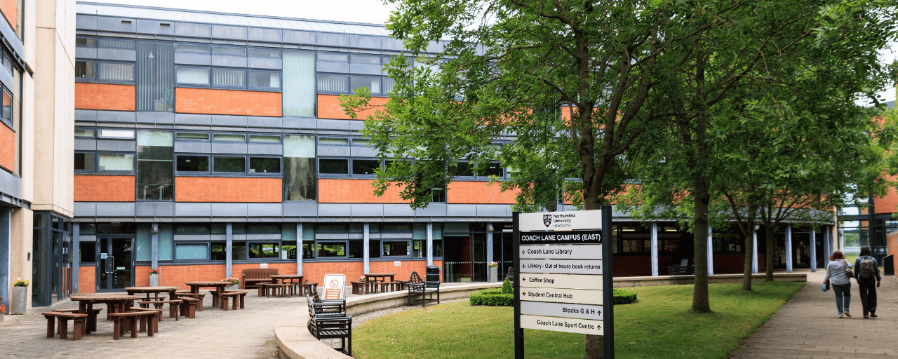 Wide shot of coach lane campus exterior