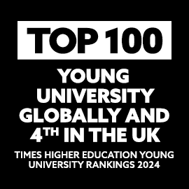 Boasting point that reads: "Top 100 young university globally and 4th in the UK, in the Times Higher Education Young University Rankings 2024."