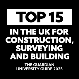 Boasting point that reads: "Top 15 in the UK for Construction, Surveying and Building - The Guardian University Guide 2025."