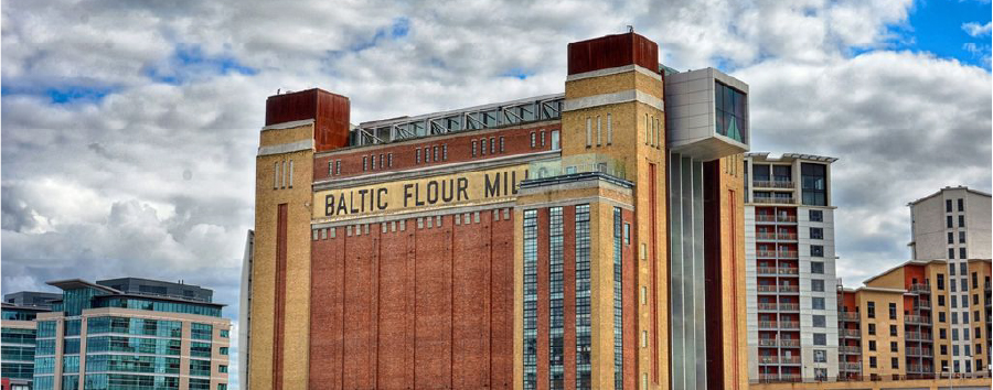 Photograph from across the tyne of the baltic flour mills building