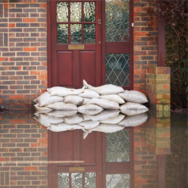 Flood and sandbags outside UK home