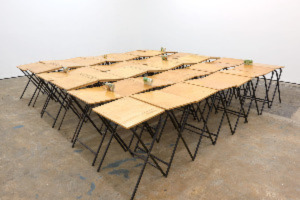 room of square tables pushed together