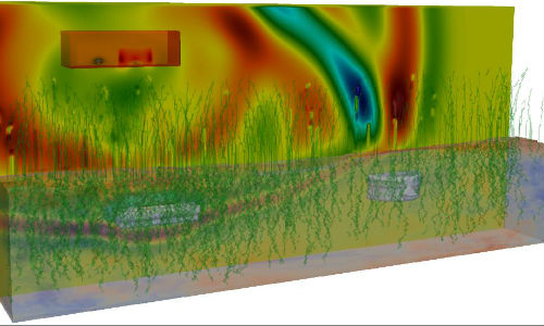 Caption: Simulation using gprMax software – electromagnetic wave propagation in a complex heterogeneous environment