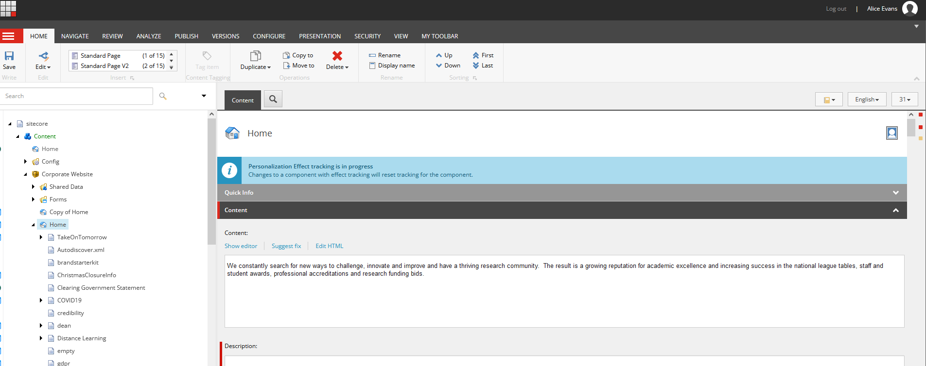 Image of Sitecore content editor