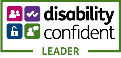 Graphic badge stating Disability Confident Leader