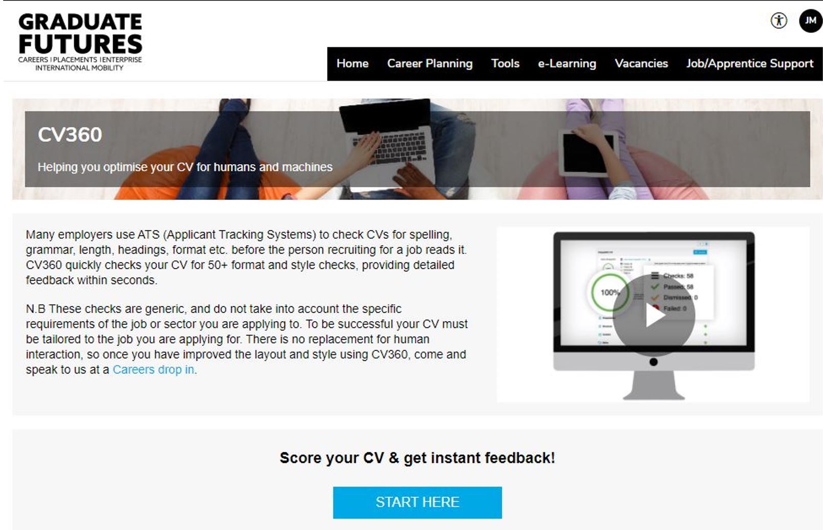 the home page of cv 360