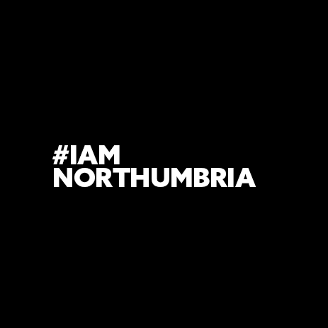 Black background with white text '#IAMNORTHUMBRIA