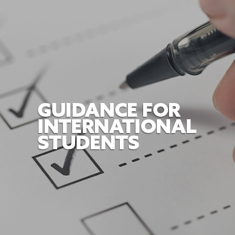 Check list with white text 'Guidance for international students' 