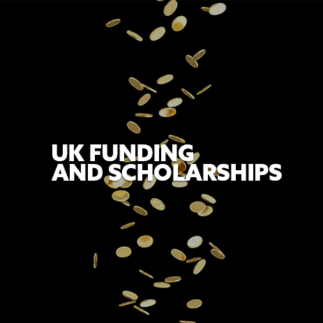 Money image with white text 'UK Funding and Scholarships'