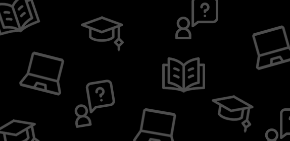 Bunch of university-related icons (graduation cap, laptop, books etc) icons against a black background.