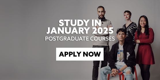 Group of students stood, smiling directly at the camera. There is text embedded on the image that reads: "Study in January 2025 - Apply now"