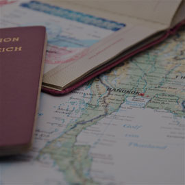 Stock image of a passport and map