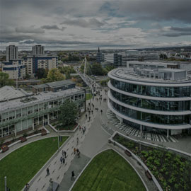 Aerial image of Northumbria University Newcastle campus. The main building in the image is the Computer and Information Sciences building.