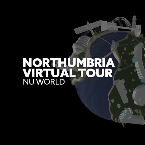 Image: NU World. Text: "Northumbria's virtual tour"