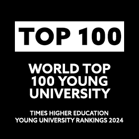 White text against a black background that reads: "World Top 100 Young University - Times Higher Education Young University Rankings 2024"