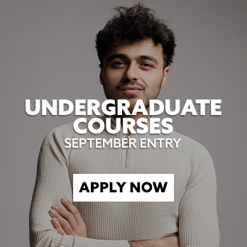 DCC student with text embedded reading: Undergraduate Courses. September Entry. CTA: Apply Now