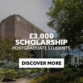 Exterior shot of Student Central at Newcastle City Campus. There is text embedded on the image that reads: "£3,000 scholarship for Postgraduate students. Discover more."