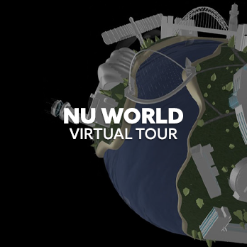 NU World icon with embedded text that reads "NU World - Virtual Tour" 