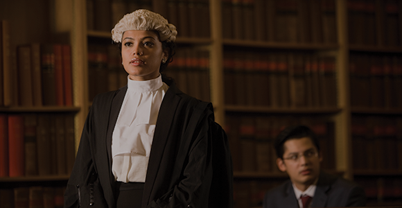 Close-up of a Barrister in a Court Room