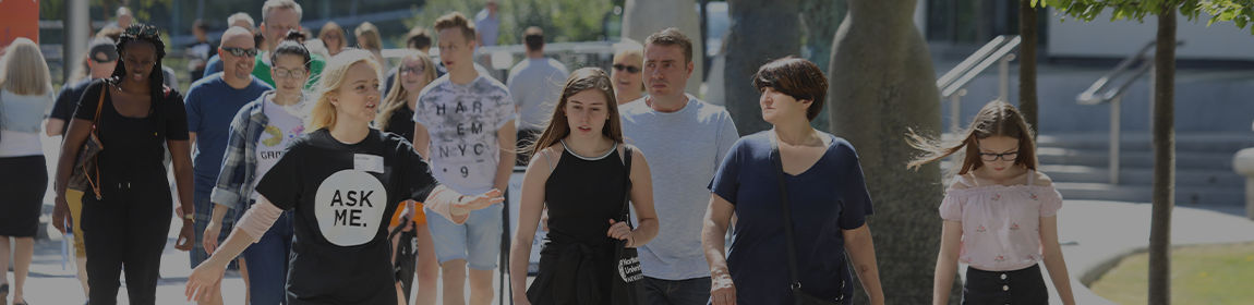 Students on a city campus tour at open day