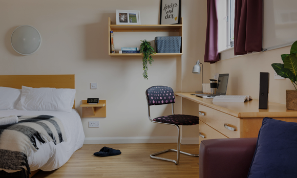 Long-shot of a studio flat in Trinity Square, University-owned accommodation.