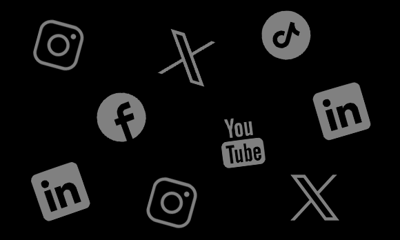 Varying social mediqa icons on a black background, repeated.