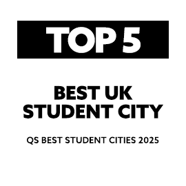 White background with black text embedded reading: Top 5 Best UK Student City QS Best Student Cities 2025