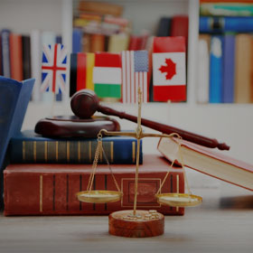 law books, scales and gavel