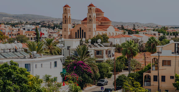 View of Paphos with the Orthodox Cathedral of Agio Anargyroi, Cyprus