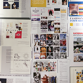 Design student's portfolio on display.