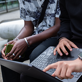 Student using a laptop.