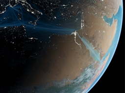 a glass with a blue background