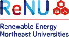 Blue and red logo for Renewable Energy Northeast Universities