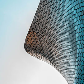 Close up of modern building curved exterior