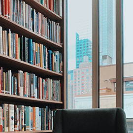 Photo of library book shelves