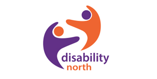 Orange and purple disability north logo