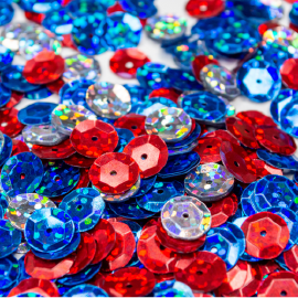 Image showing blue, red and silver sequins