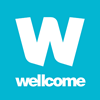 White Wellcome logo on blue background