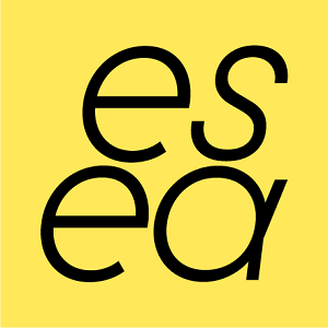 a logo for esea with black writing on a yellow background